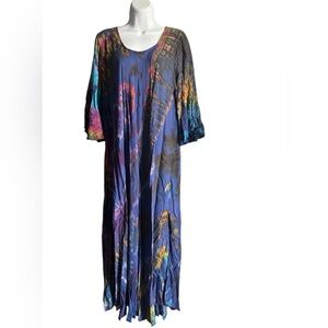 NWT.  Sacred Threads Onesize Tyedye Dress 222464.   BL/GR